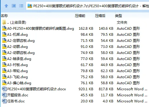 Z2984-PE250×400复摆颚式破碎机设计 Z2984-PE250×400复摆颚式破碎机设计