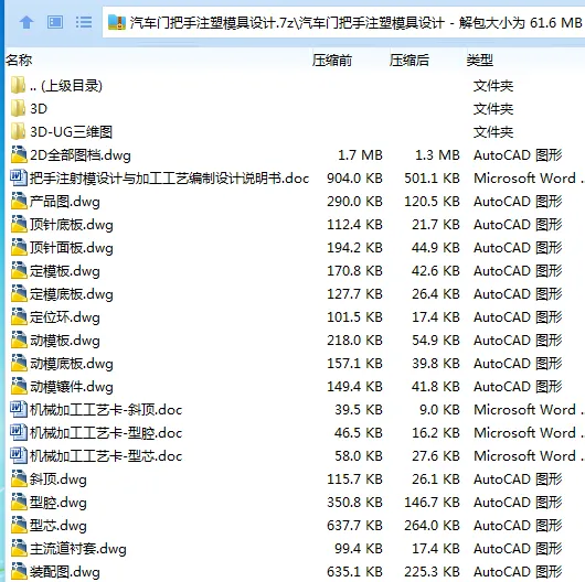 Z3086-汽车门把手注塑模具设计【含UG三维图】