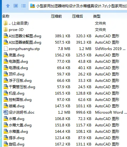 Z3121-小型家用加湿器结构设计及水箱模具设计【含Proe三维图】
