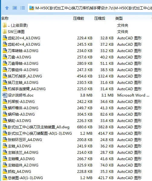 Z3300-M-H50C卧式加工中心换刀刀库机械手臂设计【含SW三维图】