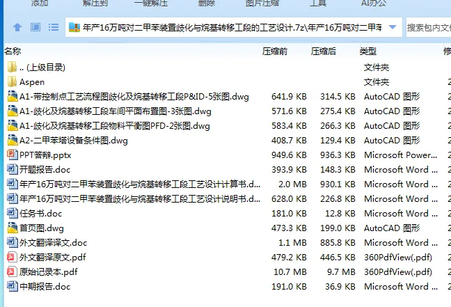 Z4021-年产16万吨对二甲苯装置歧化与烷基转移工段的工艺设计