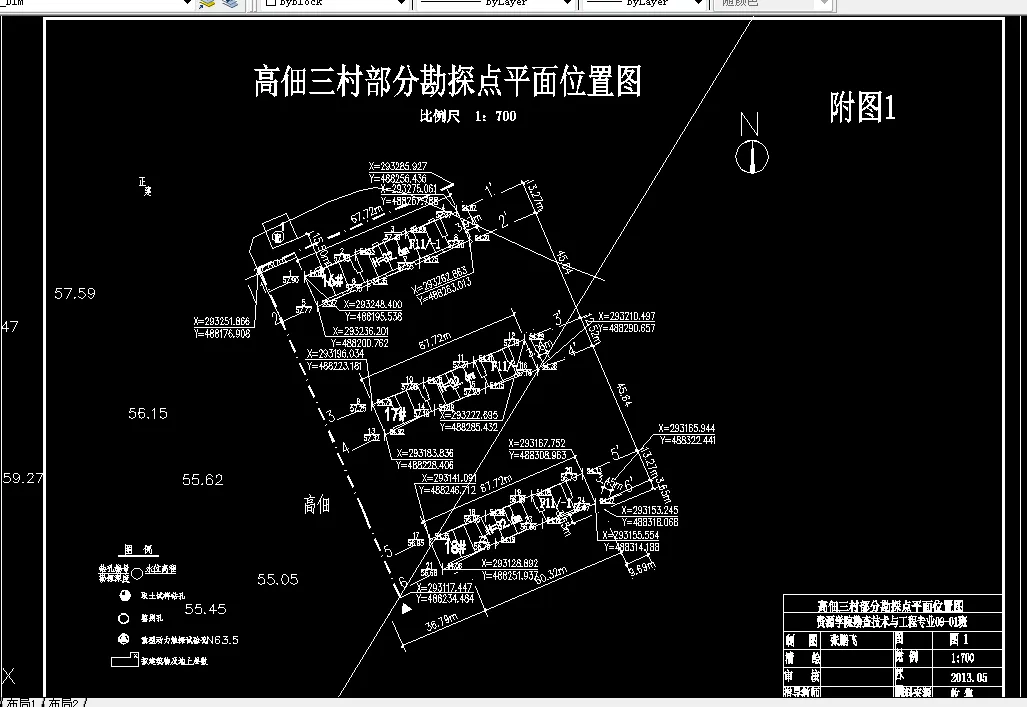 高佃三村部分勘探点平面位置图