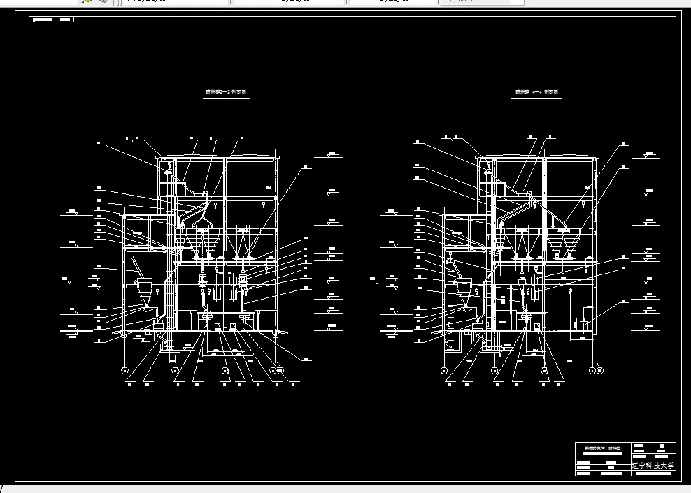 破粉碎混合工段2-2、4-4剖面图