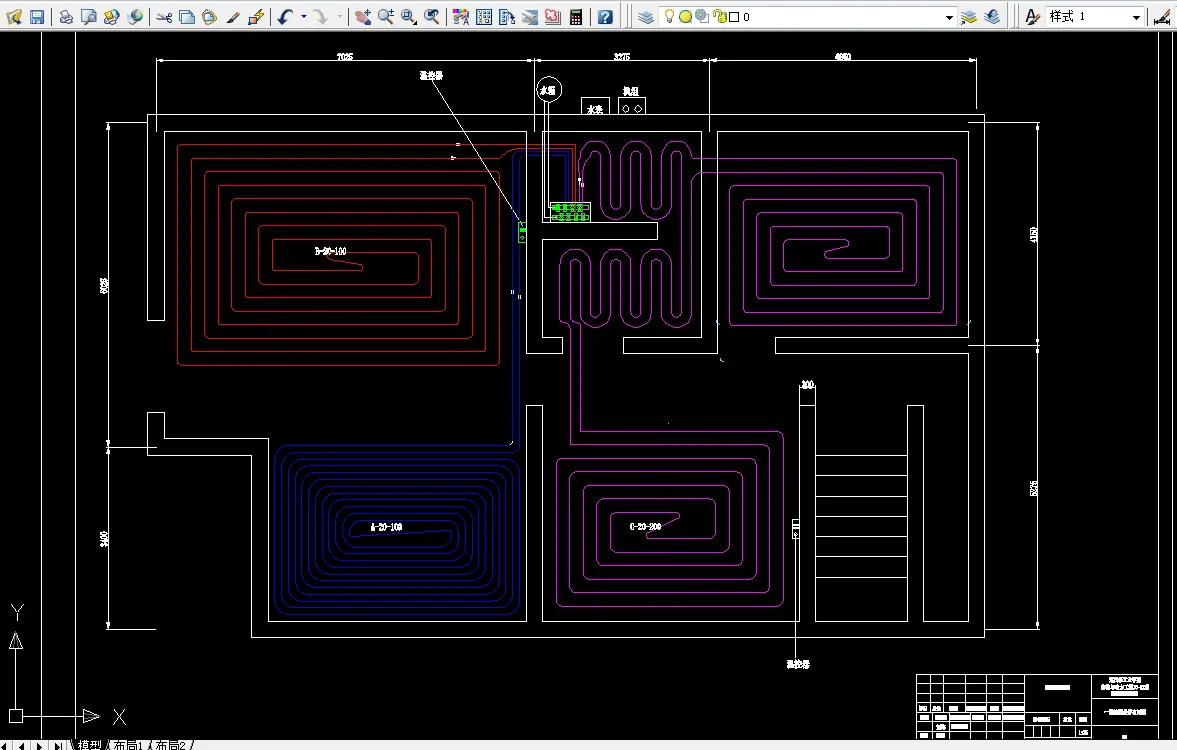 别墅一楼地面盘管布局图