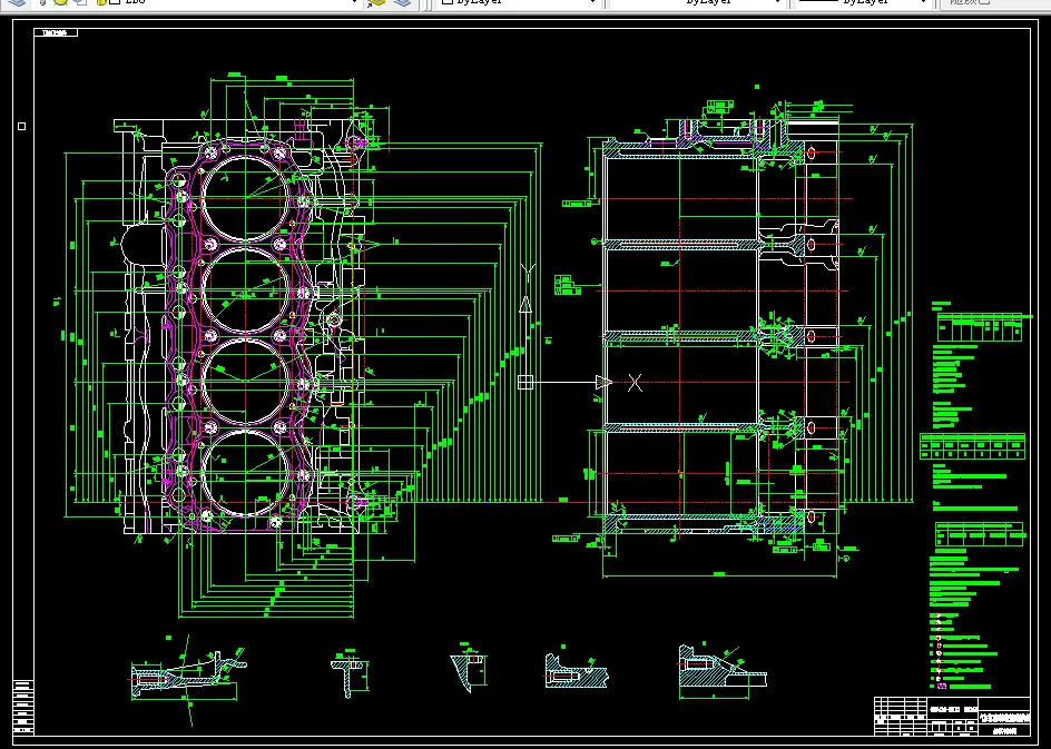 A0-气缸体顶面和纵剖面结构图