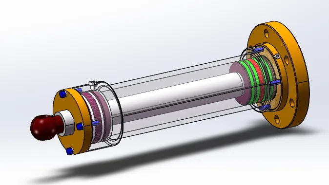 单作用法兰式液压缸三维总装
