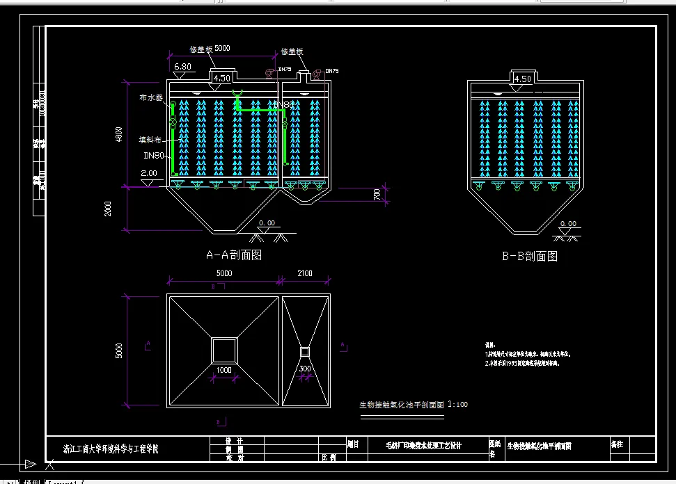 生物接触氧化池平剖面图