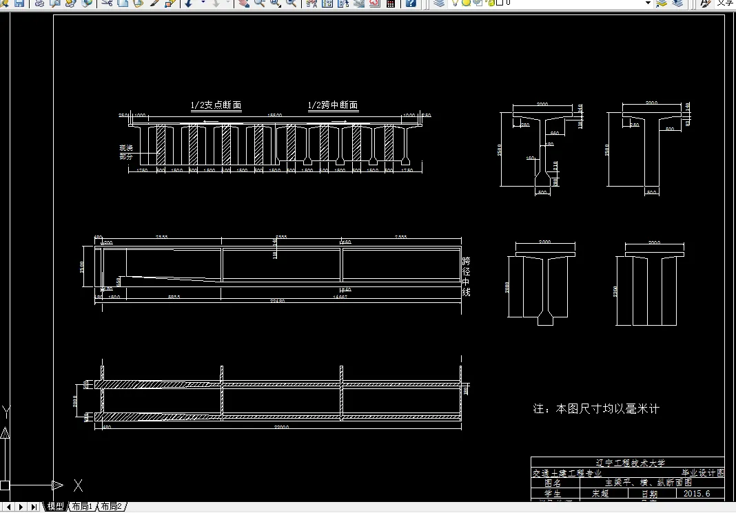 主梁平、横、纵断面图