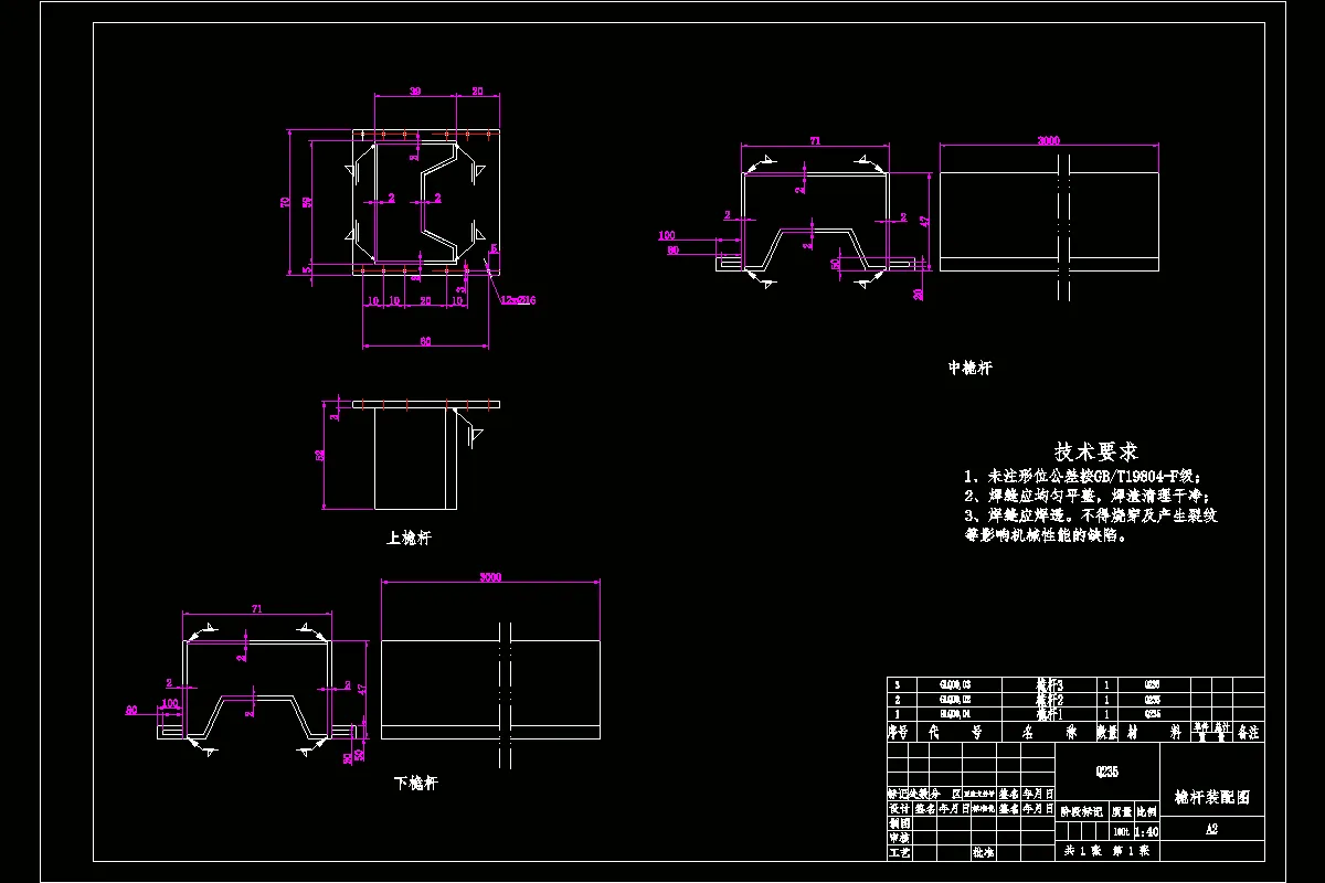上、下、中桅杆