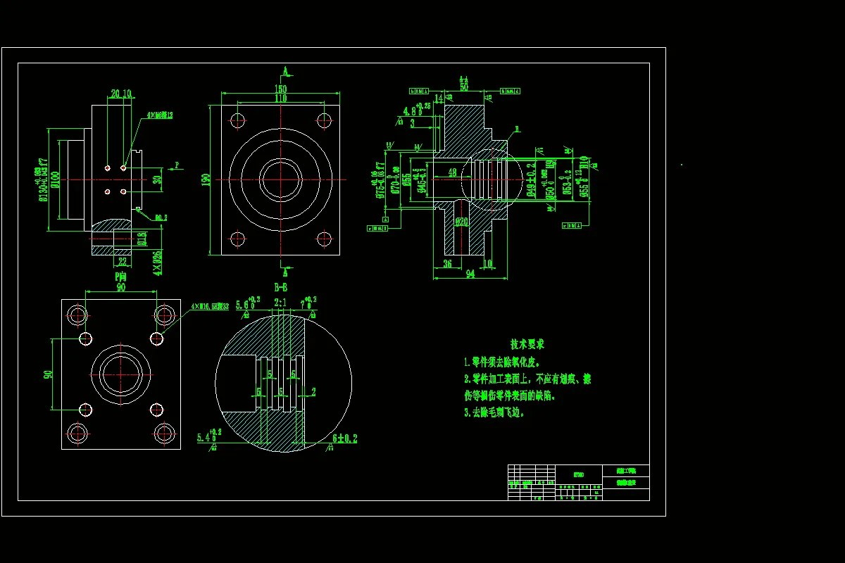 JJ3770-锁模缸前盖加工工艺和夹具设计【加工四个螺纹孔+铣上端面】