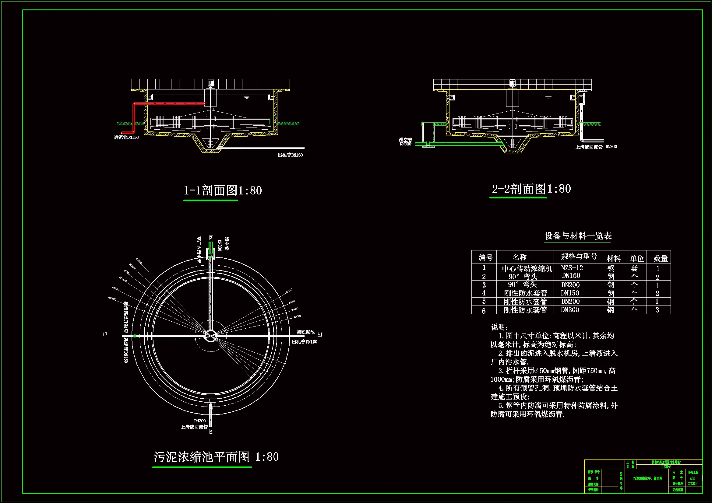 污泥浓缩池平、剖面图