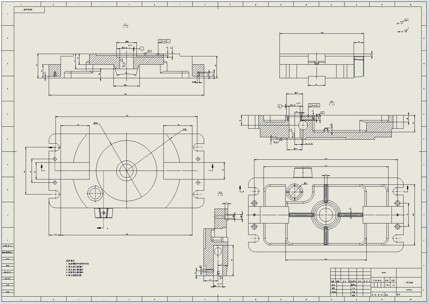 工作台底座二维工程图