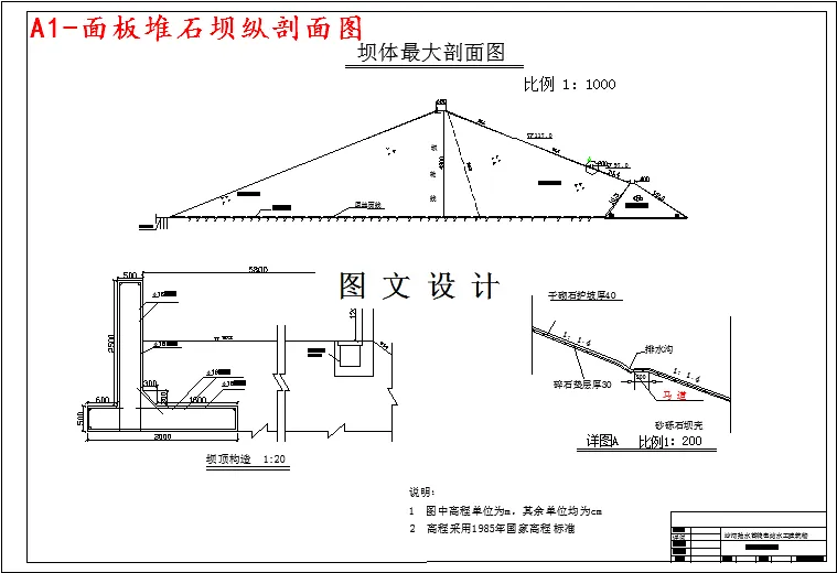 面板堆石坝纵剖面图