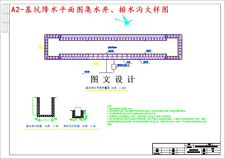 基坑降水平面图集水井、排水沟大样图