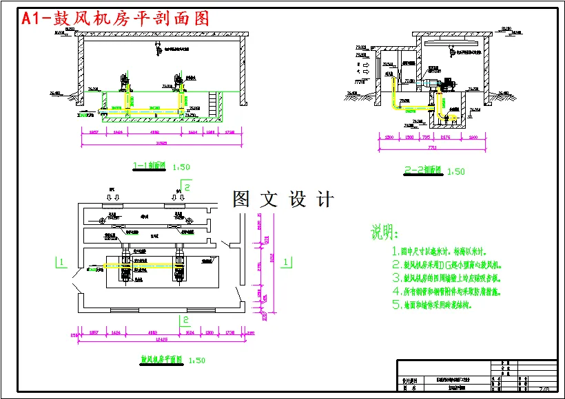 鼓风机房平剖面图