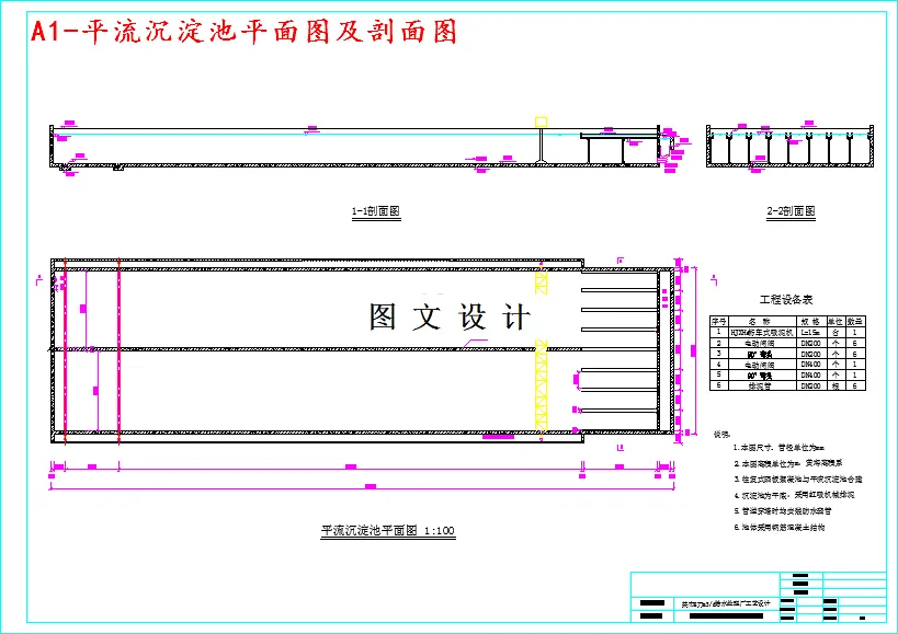 平流沉淀池平面图及剖面图