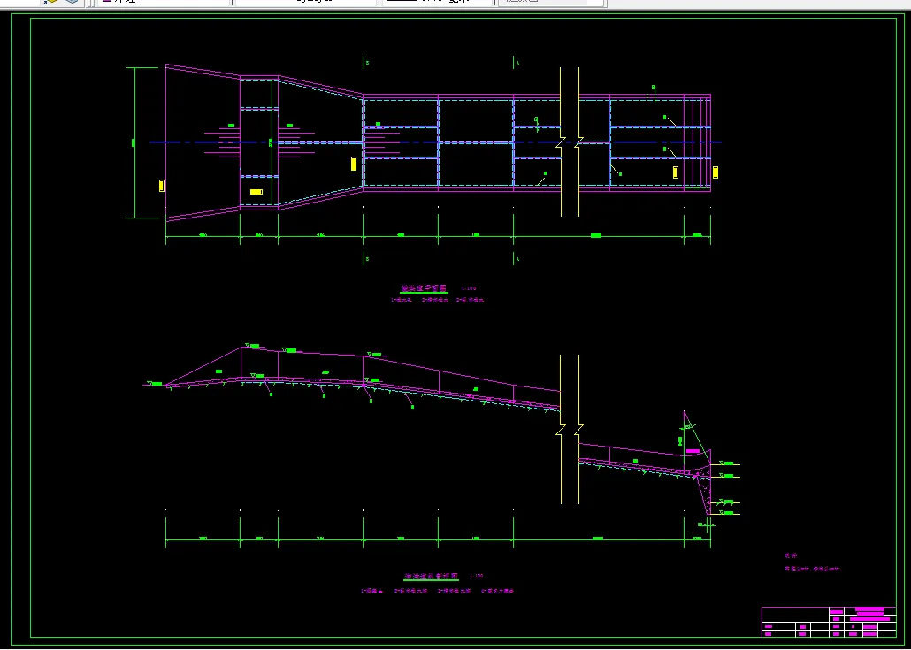 溢洪道纵剖面及平面布置图