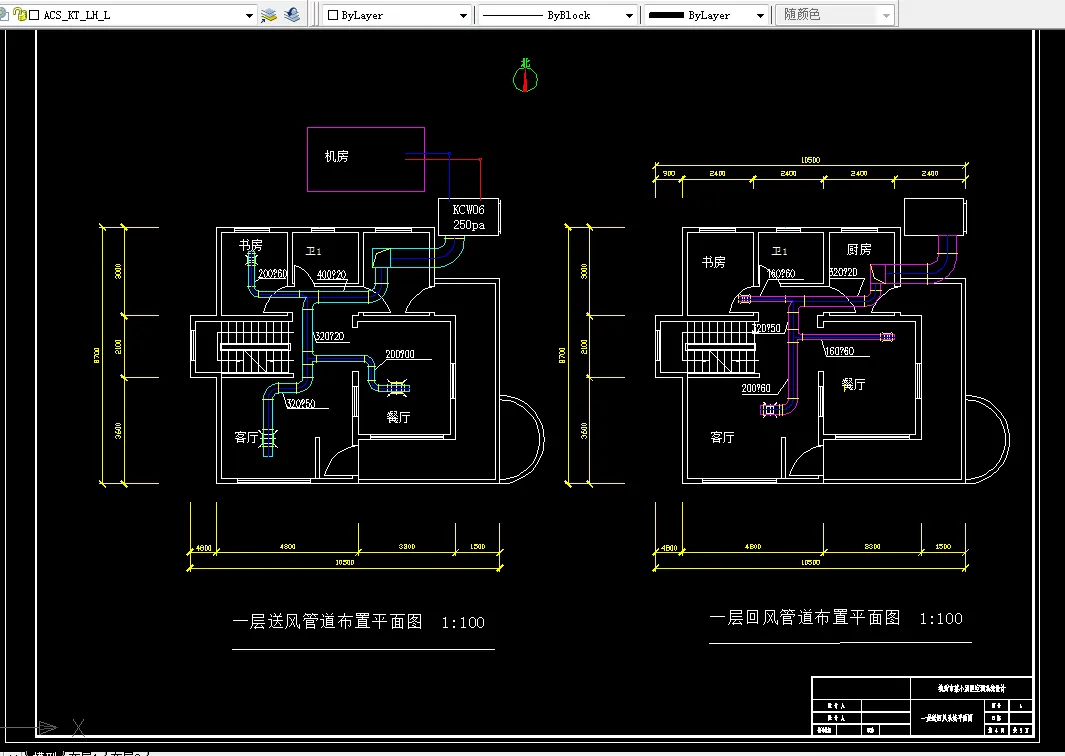 一层送回风系统平面图
