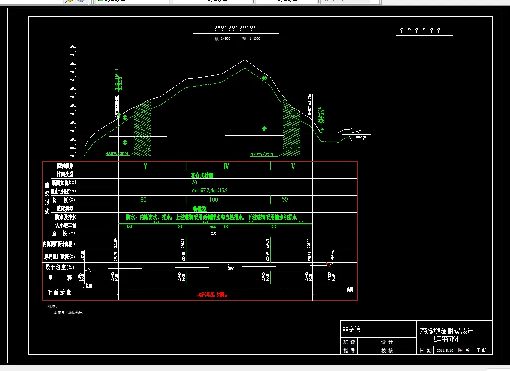 二号隧道洞身纵断面图