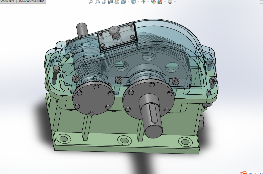 H437-一级斜齿圆柱齿轮减速器【含SW三维】F=2000，V=1.8，D=400