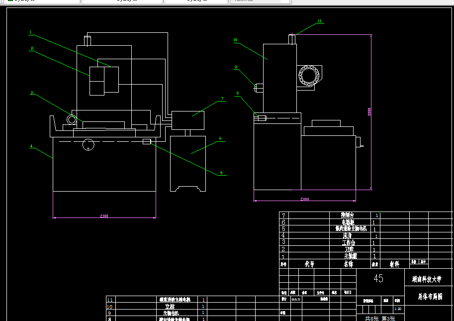M969-立式加工中心横向、纵向进给机构与床身设计